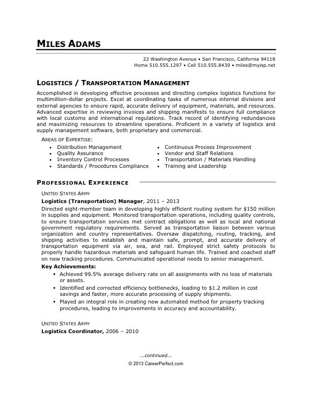 resume samples. Logistics Sample Resume